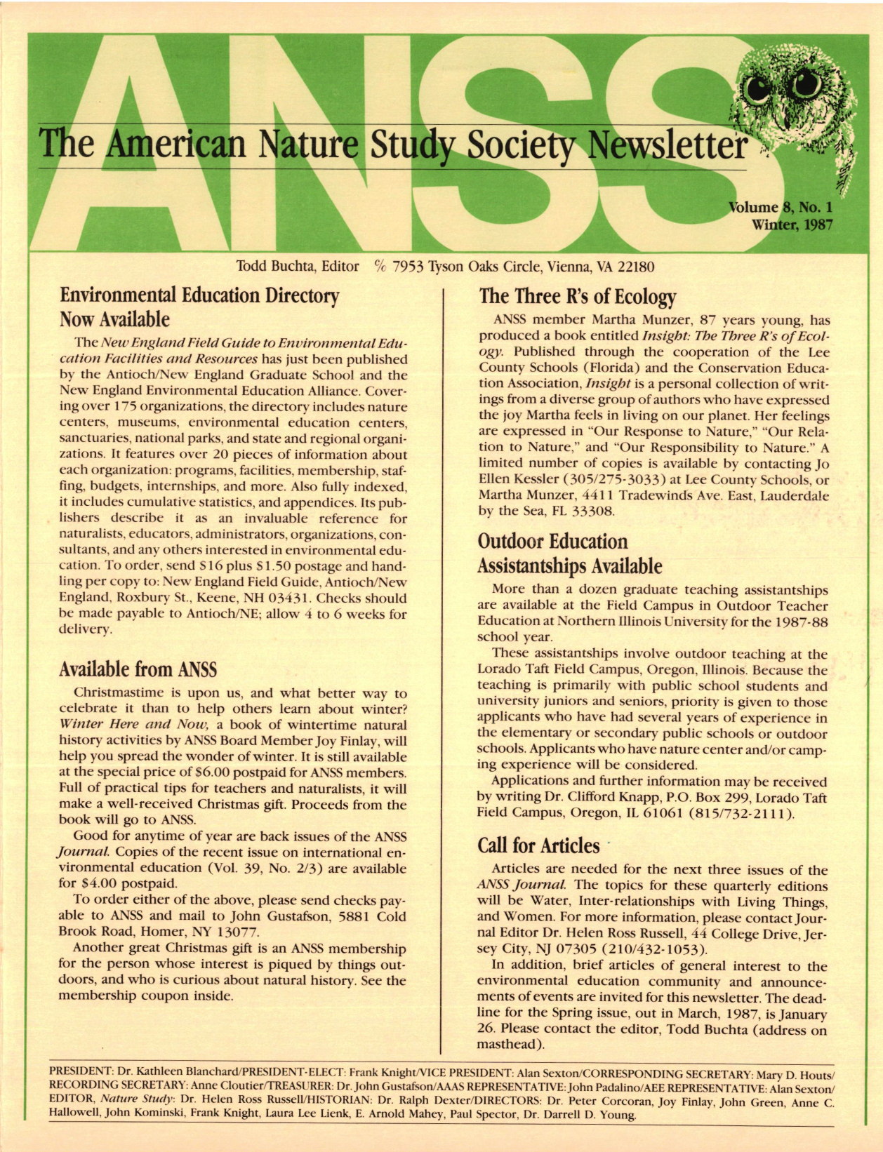 ANSS Newsletter Winter 1987